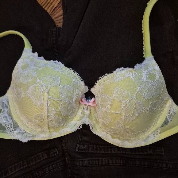 Victoria's Secret BBV Lace Bra 36B neon yellow with white lace push - Picture 7 of 7